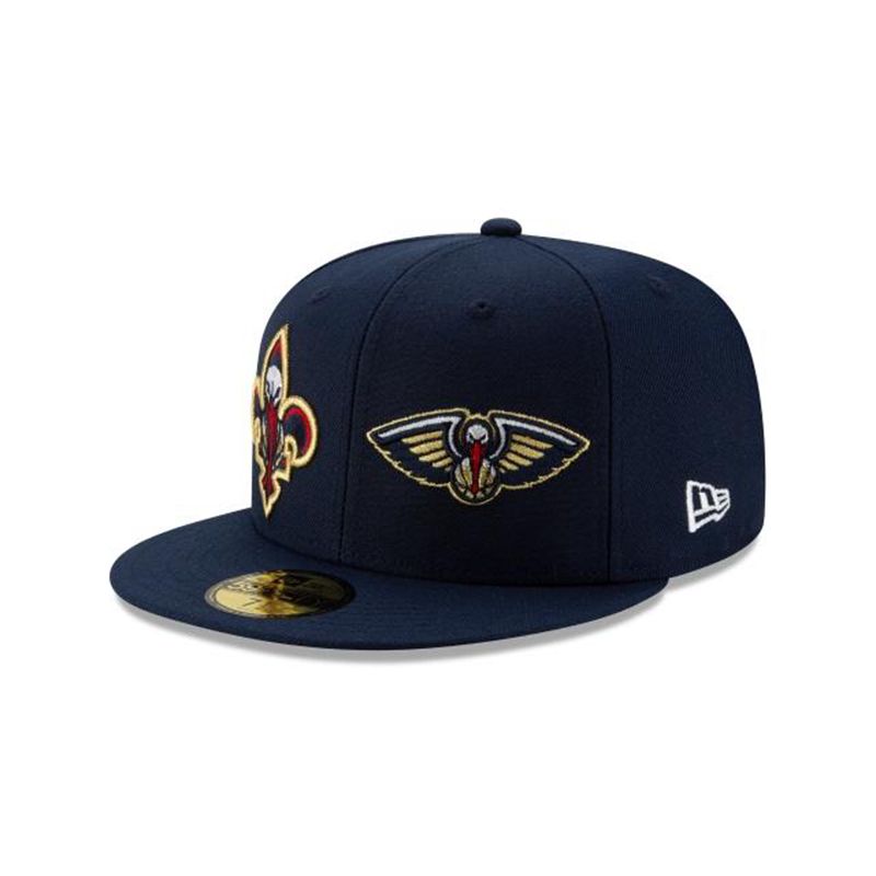 NBA New Orleans Pelicans Double Hit 59Fifty Fitted (VES8512) - Blue New Era Caps